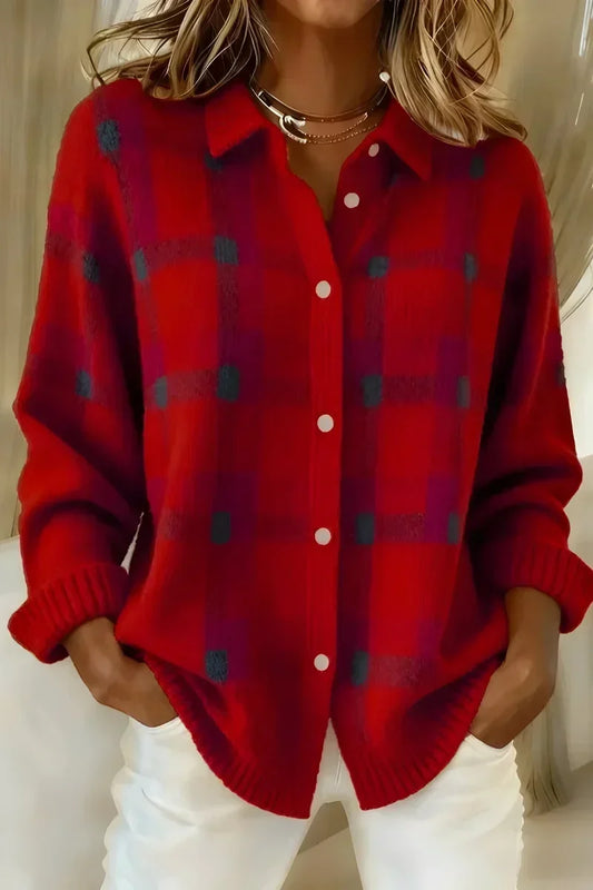 Brigitte™ | Cardigan boutonné doux à carreaux