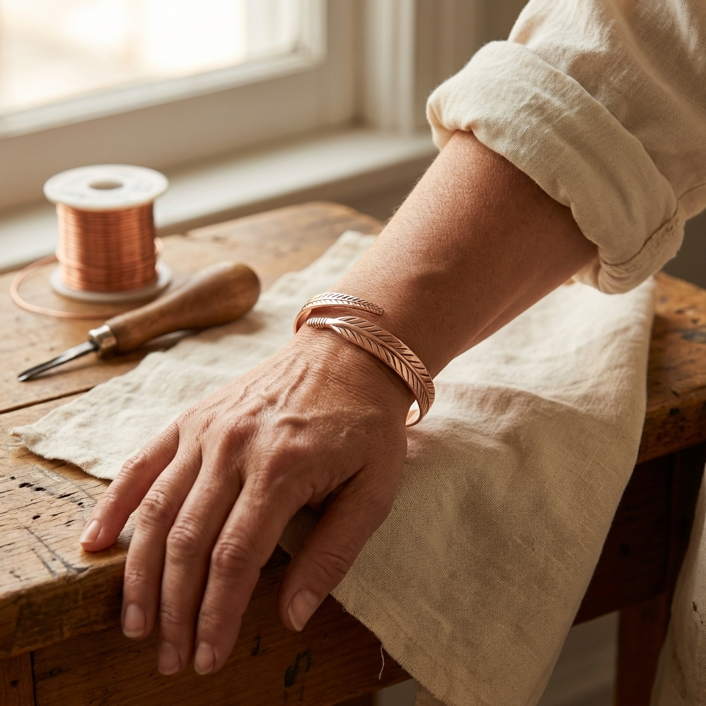 Pulsera de cobre con diseño de raíces
