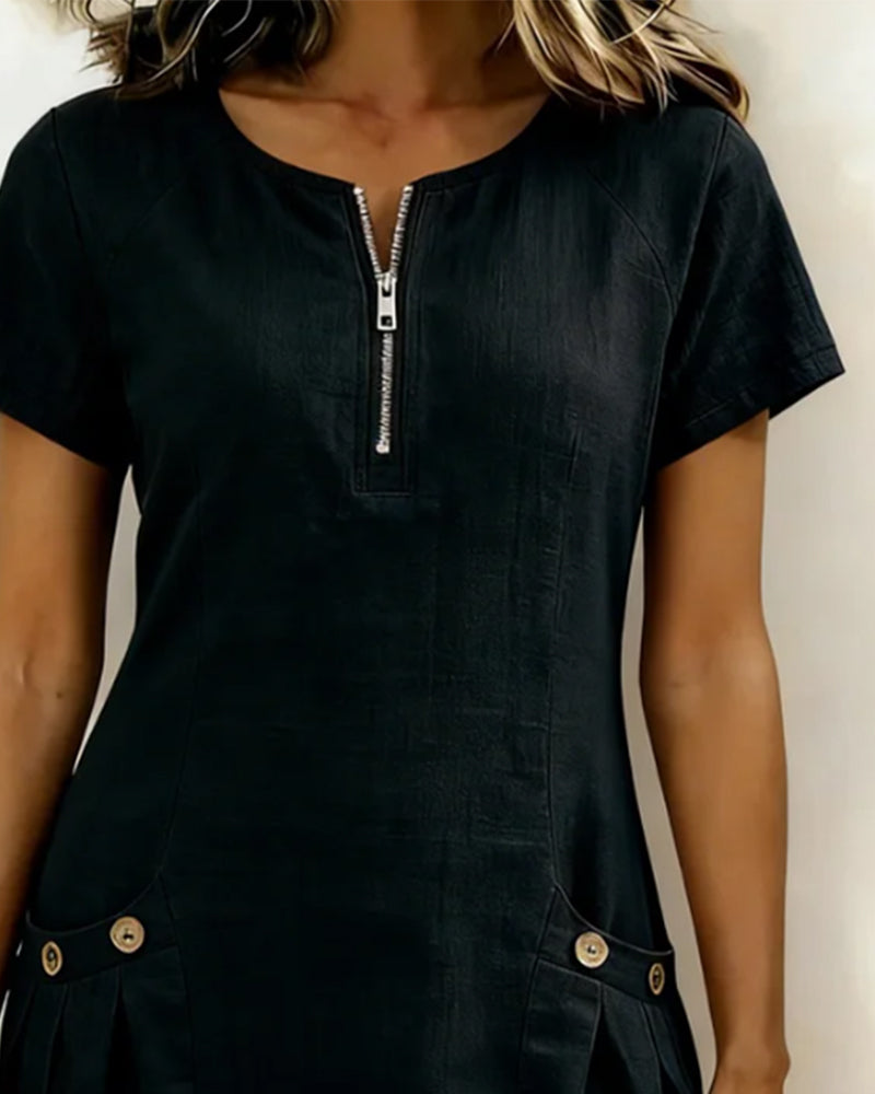 Zelora® | Vestido de algodón con cierre de cremallera