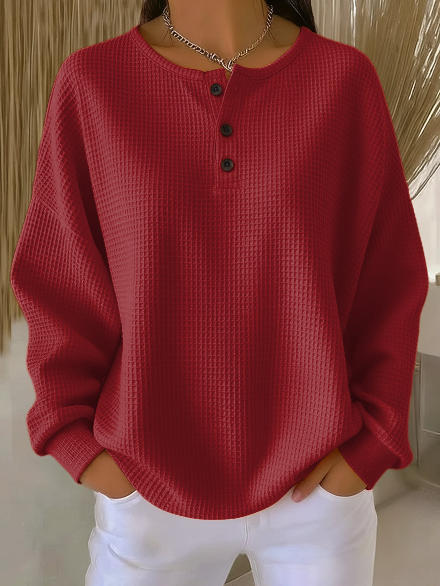 ADÈLE™ | Cómoda sudadera Henley de tejido de gofre