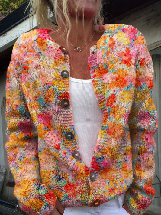 HELENA™ | Cardigan en tricot floral vintage multicolore