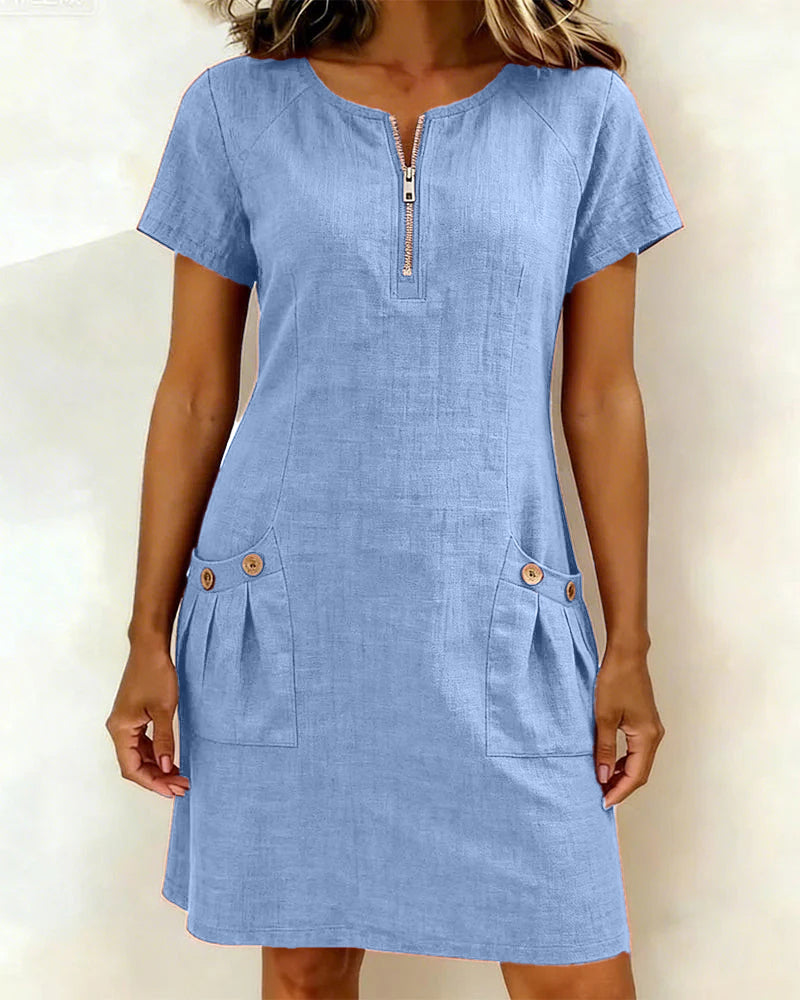 Zelora® | Vestido de algodón con cierre de cremallera