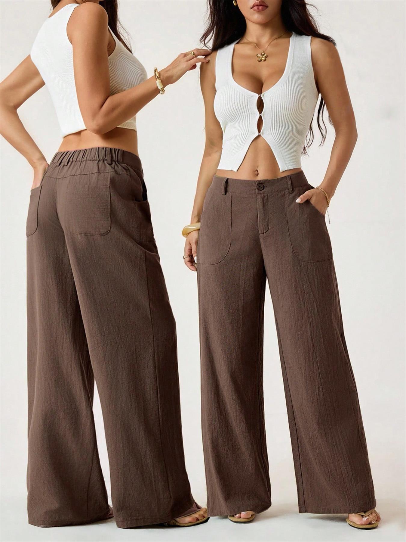 Pantalones en mezcla de algodón y lino: de corte fluido, pierna recta y cintura alta.