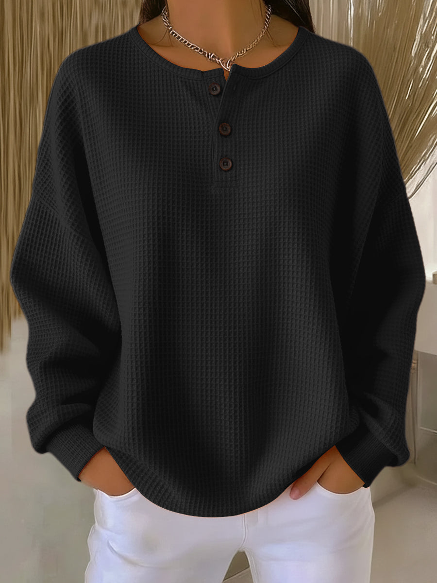 ADÈLE™ | Cómoda sudadera Henley de tejido de gofre