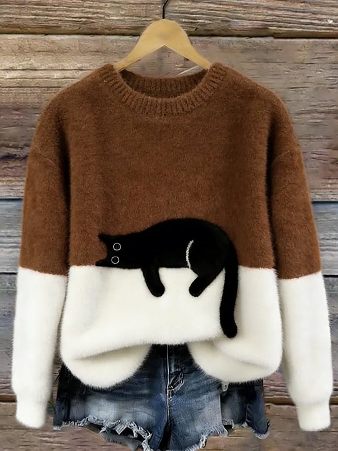 Aileen™ | Jersey oversize à imprimé chat élégant
