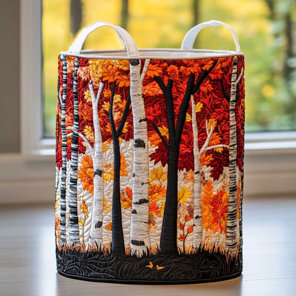 Panier matelassé avec motif de bosquet automnal