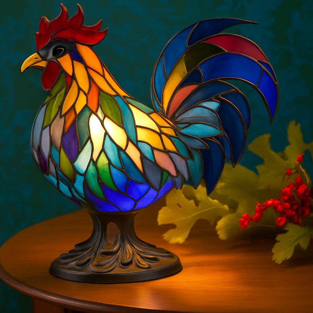 Lampe en verre coloré en forme de coq