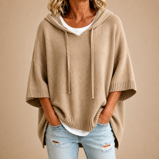 Poncho en maille à capuche kaki