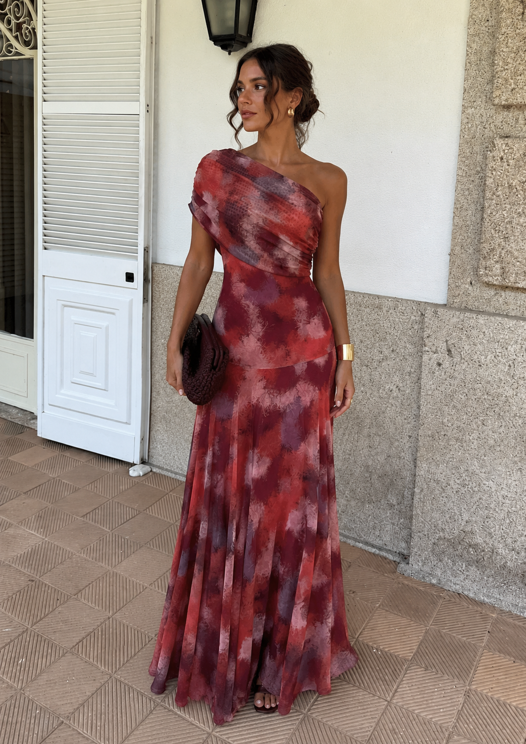 Vestido Largo Hombro Caído Acuarela