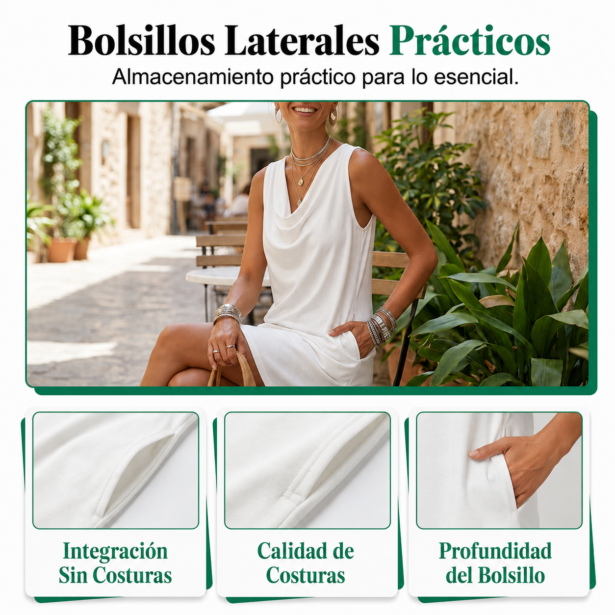 👗 ¡50 % de descuento ahora! ⏰ Elegante vestido entallado con cuello drapeado – Sin mangas, con bolsillos laterales y muy versátil – Caída favorecedora, perfecto para el trabajo o salidas nocturnas – Cómodo y chic ✨🌸