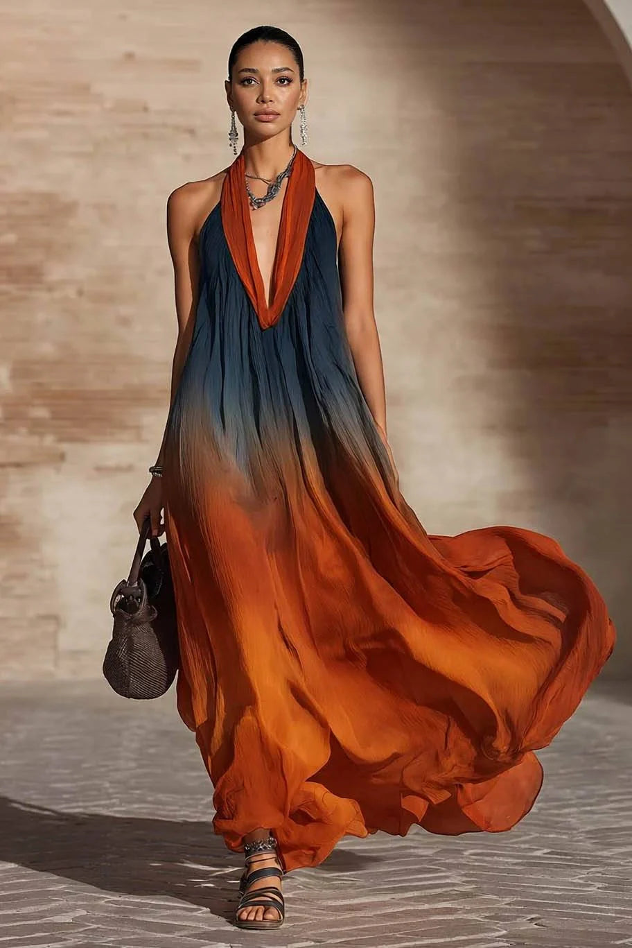 Paula | Vestido largo con cuello *halter* y escote en V