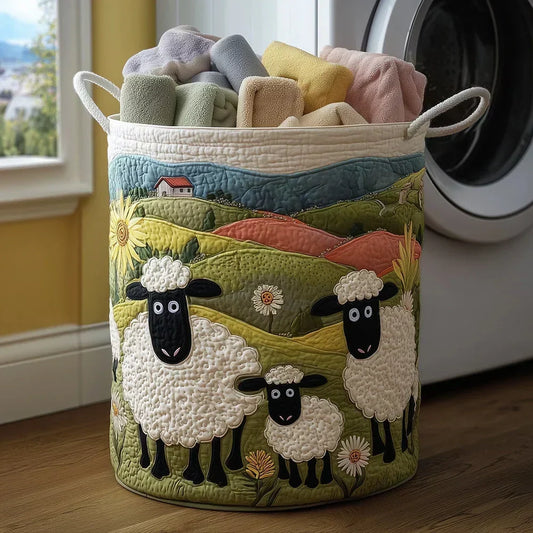 Panier rembourré avec des moutons blottis les uns contre les autres