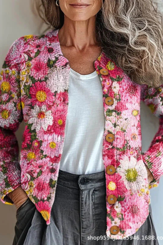 Pétronille™ | Cardigan en maille à patchwork floral