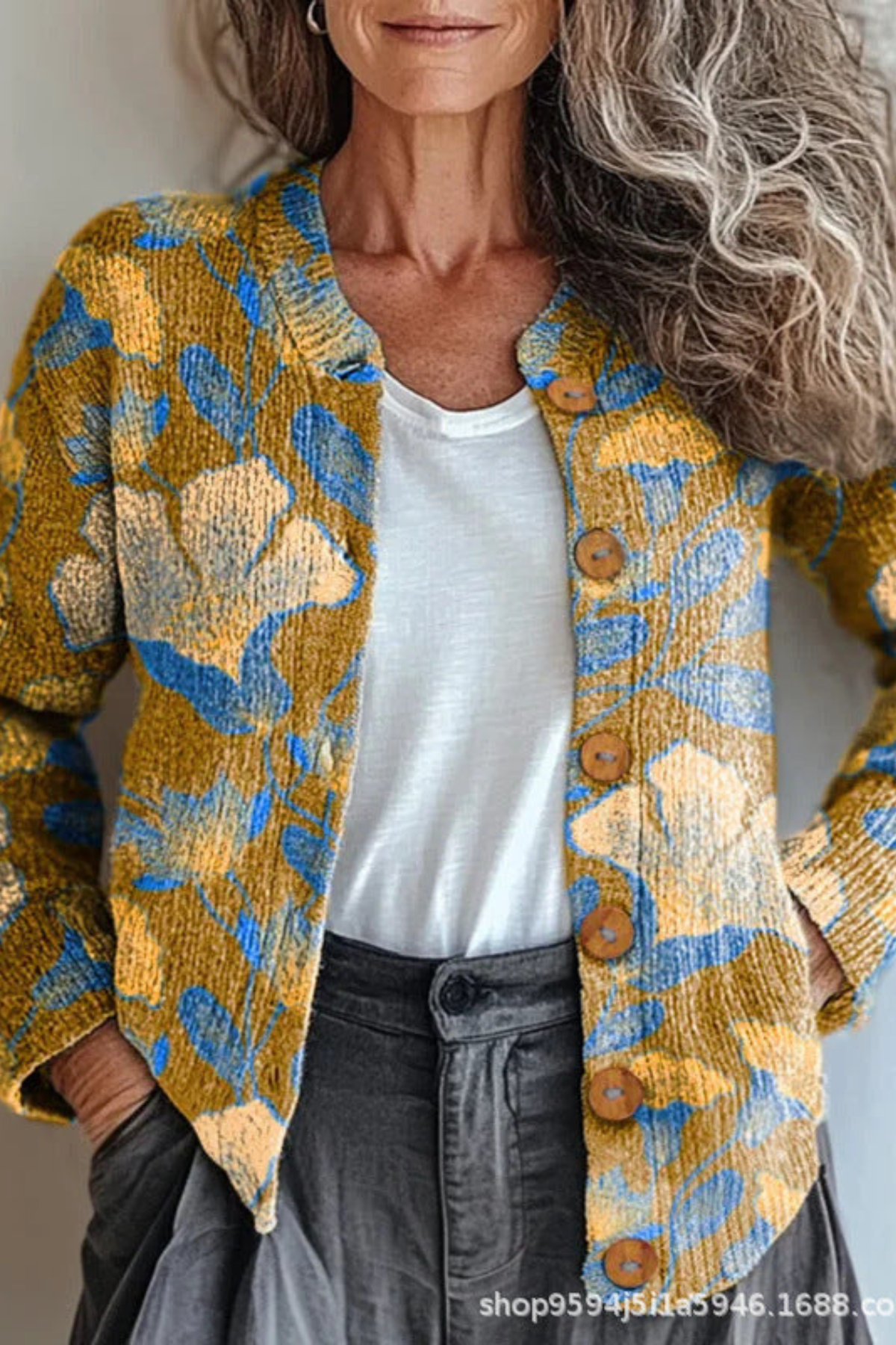 Pétronille™ | Cardigan en maille à patchwork floral