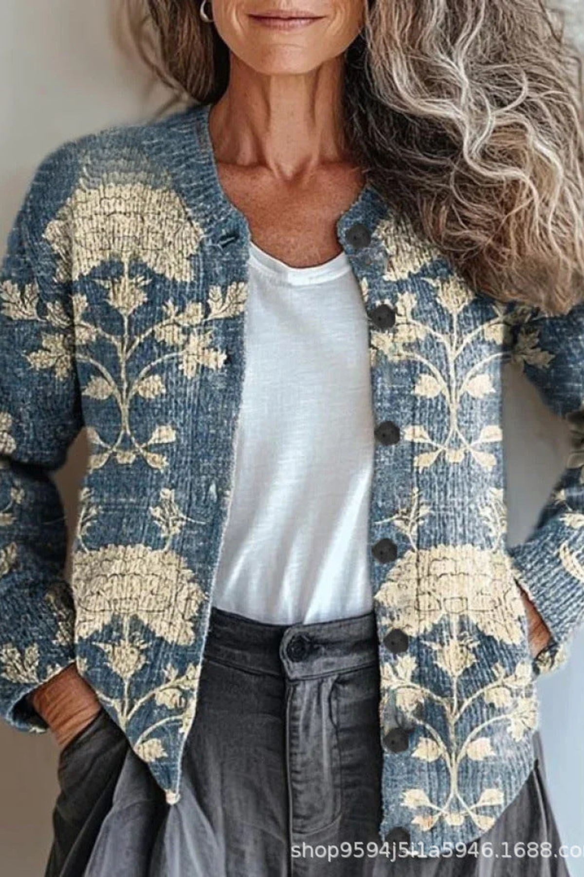 Pétronille™ | Cardigan en maille à patchwork floral