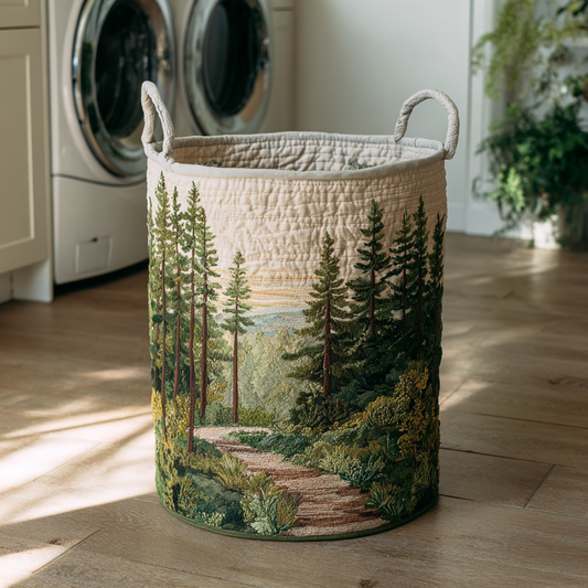 Panier matelassé avec sentier dans la forêt