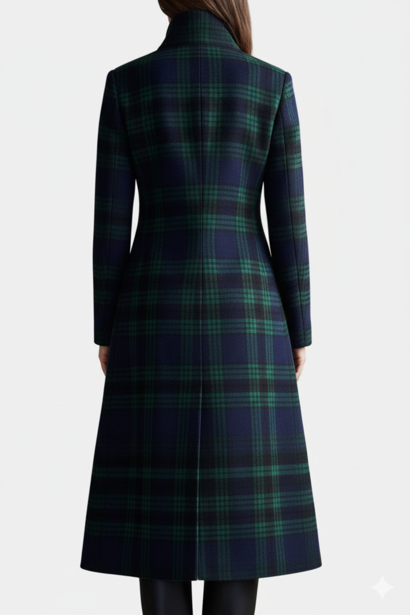 Rebecca | Manteau Mi-Long Cintré à Carreaux