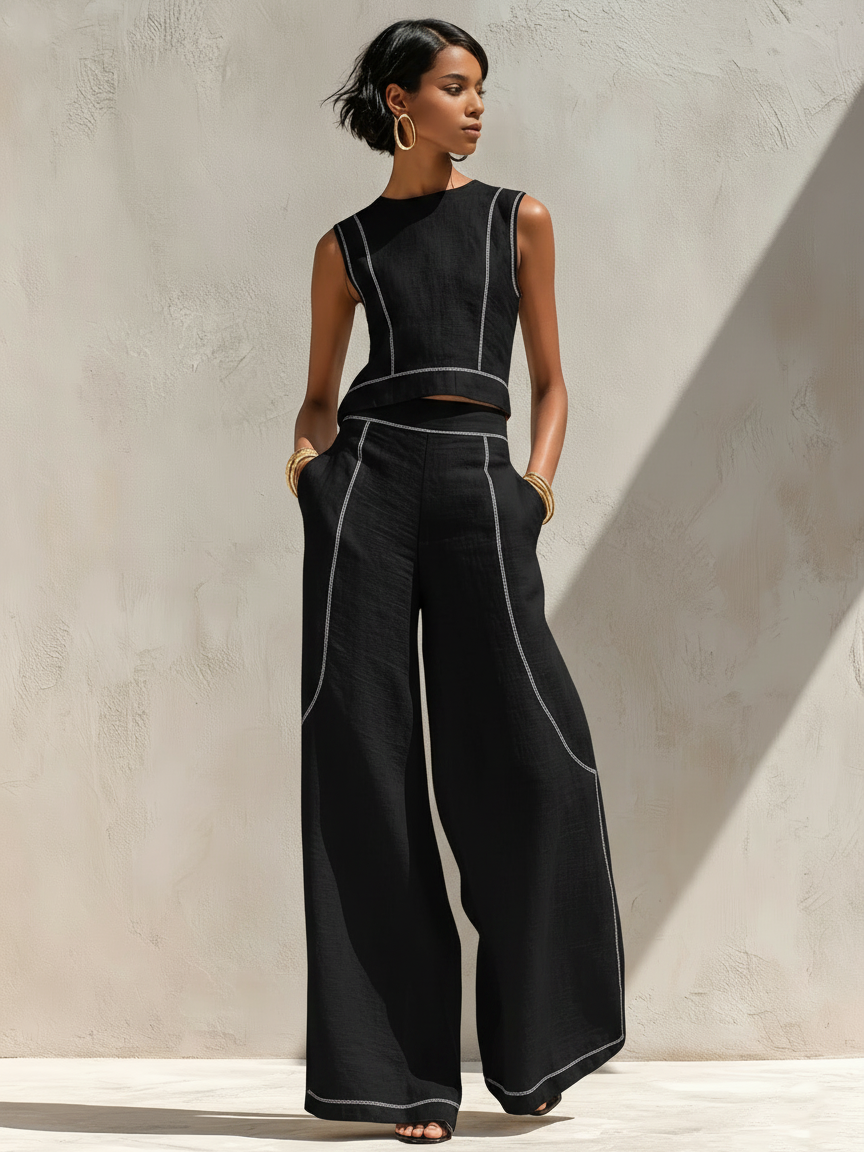 Margot | Ensemble sans manches de pantalon large