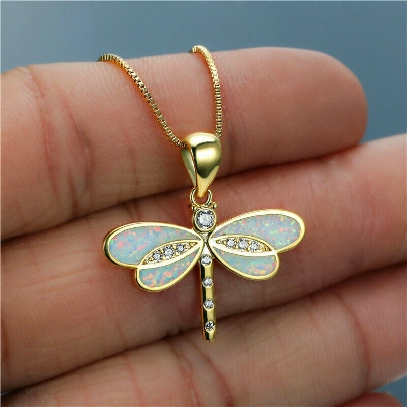 Collar libélula de oro con ópalo