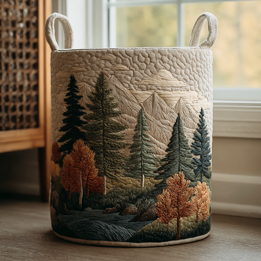Panier rembourré avec motif montagnes et forêt
