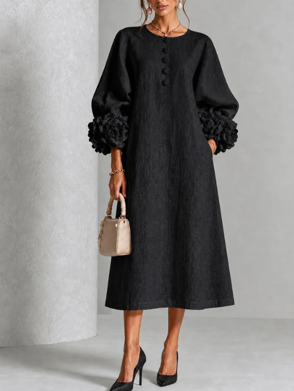 Margaux | Robe midi boutonnée à poignets rosette