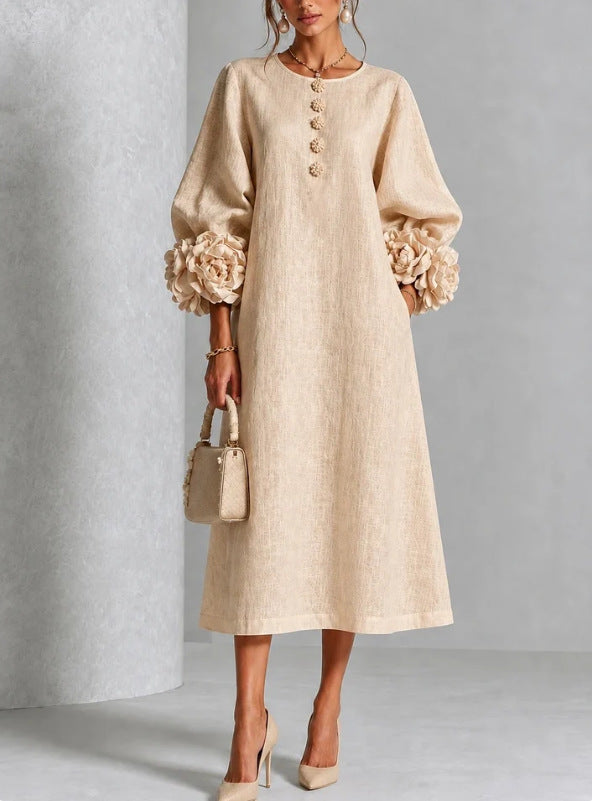 Margaux | Robe midi boutonnée à poignets rosette