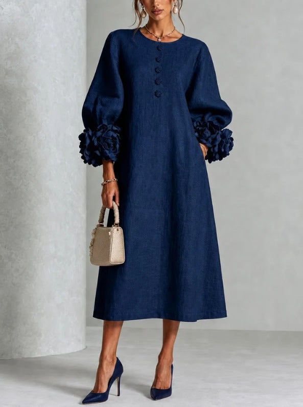 Margaux | Robe midi boutonnée à poignets rosette