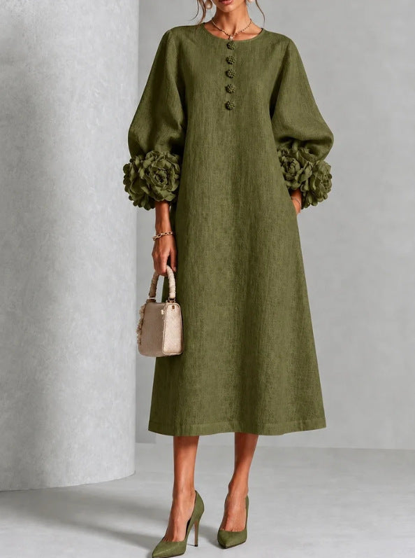 Margaux | Robe midi boutonnée à poignets rosette