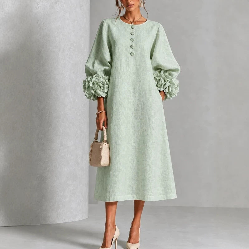 Margaux | Robe midi boutonnée à poignets rosette