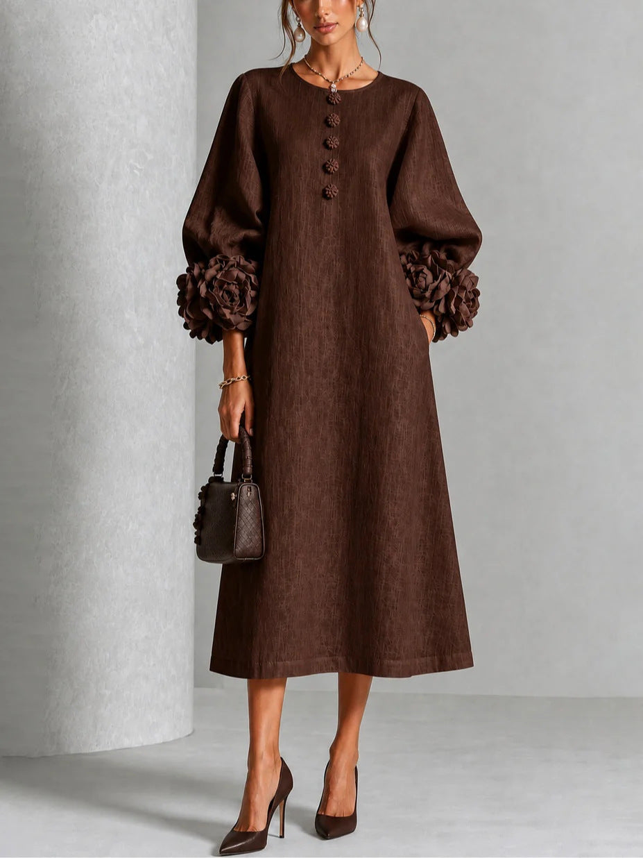 Margaux | Robe midi boutonnée à poignets rosette