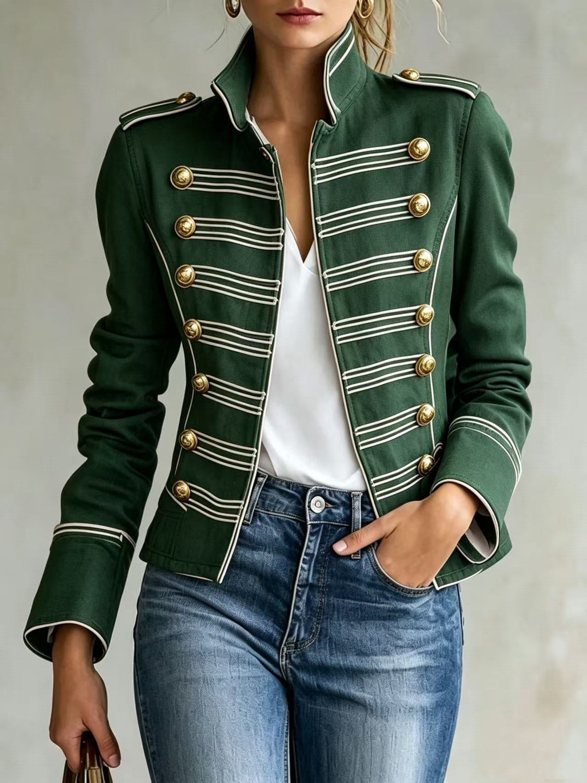 Marion | Veste en Jean Style Militaire à Boutons Dorés