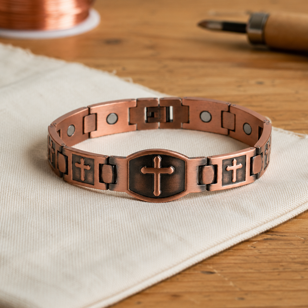 Pulsera de cobre con cruz