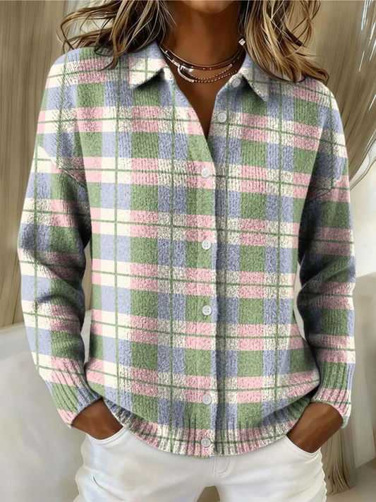 Margot | Gilet boutonné à carreaux pastel