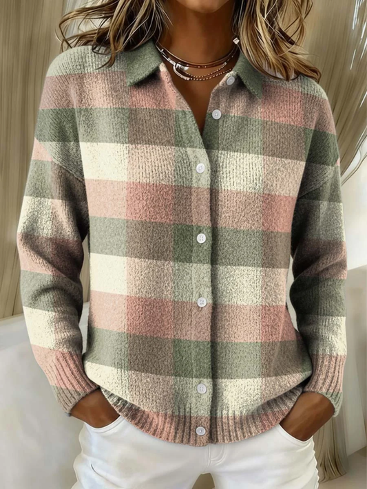 Apolline | Cardigan en maille à carreaux pastel