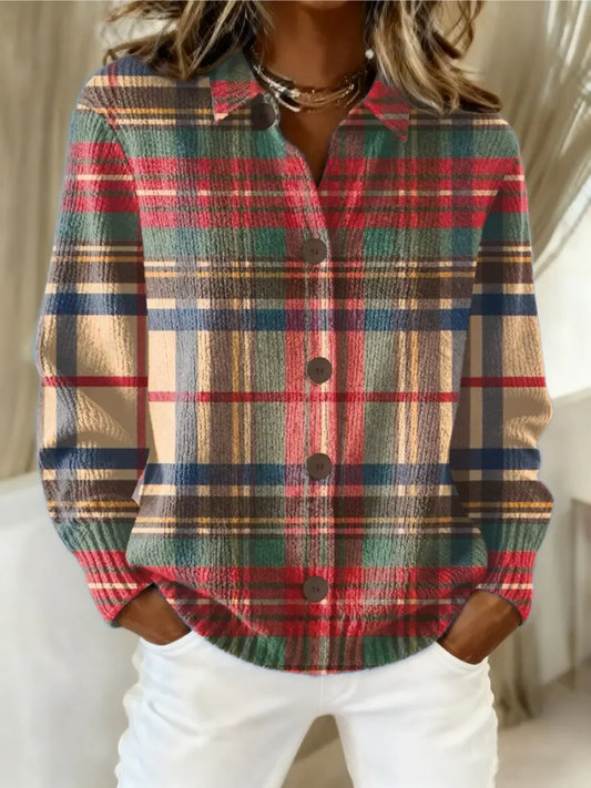 Colette | Cardigan boutonné à carreaux multicolores