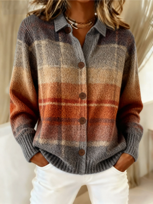 Édith | Cardigan à carreaux dégradés aux tons automnaux