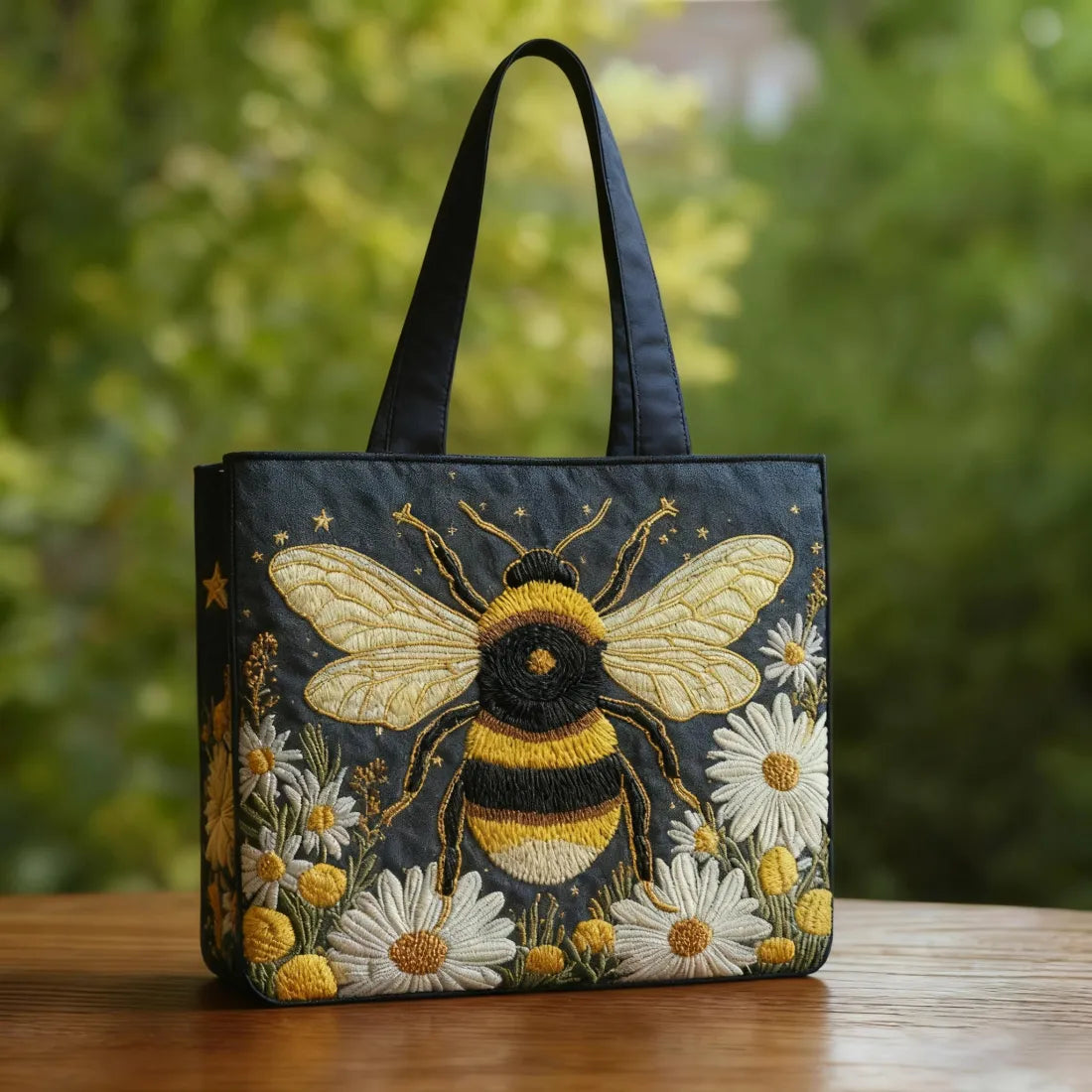 Sac cabas matelassé - Abeille et marguerites
