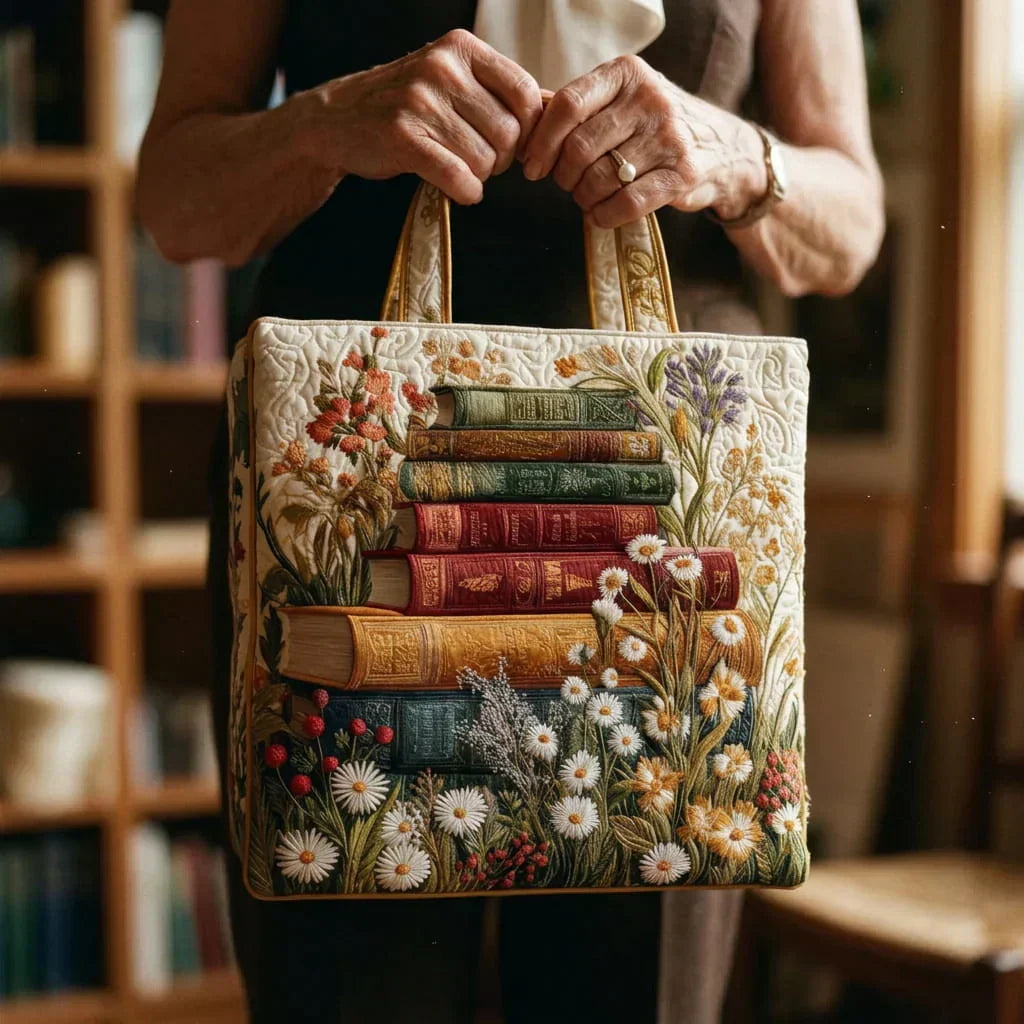 Sac cabas matelassé - Livres et marguerites