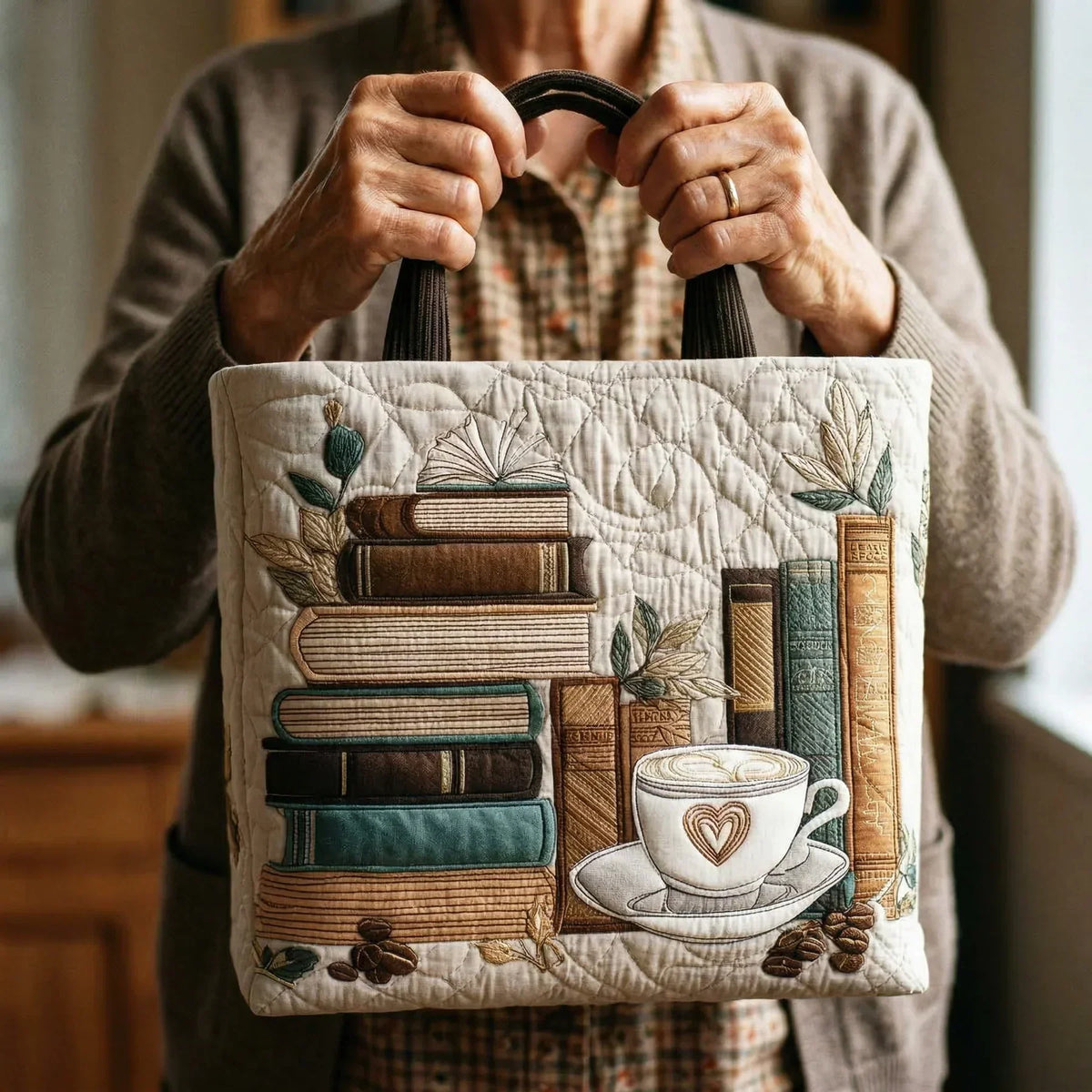 Sac fourre-tout matelassé - Café et livres