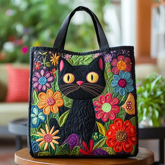 Sac cabas matelassé - Chat noir enchanté