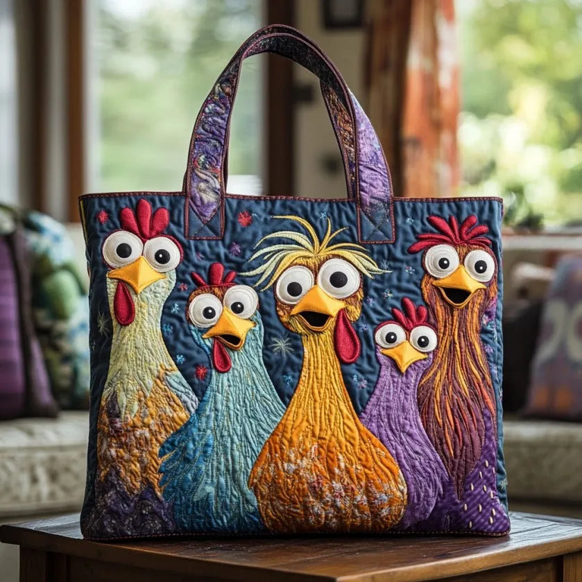 Sac cabas matelassé - Cinq poules aux couleurs vives