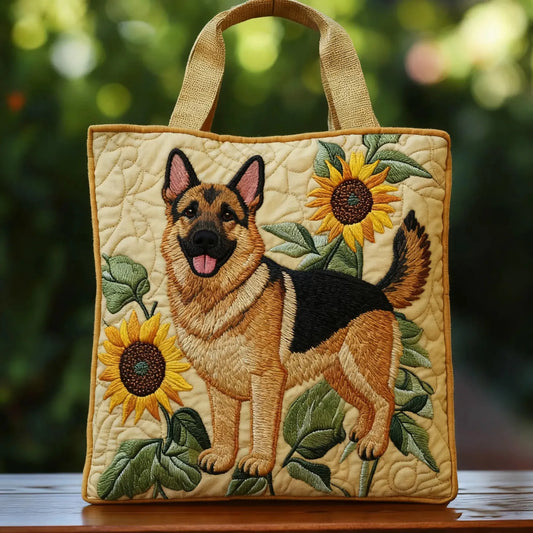 Sac fourre-tout matelassé - Berger allemand avec tournesols