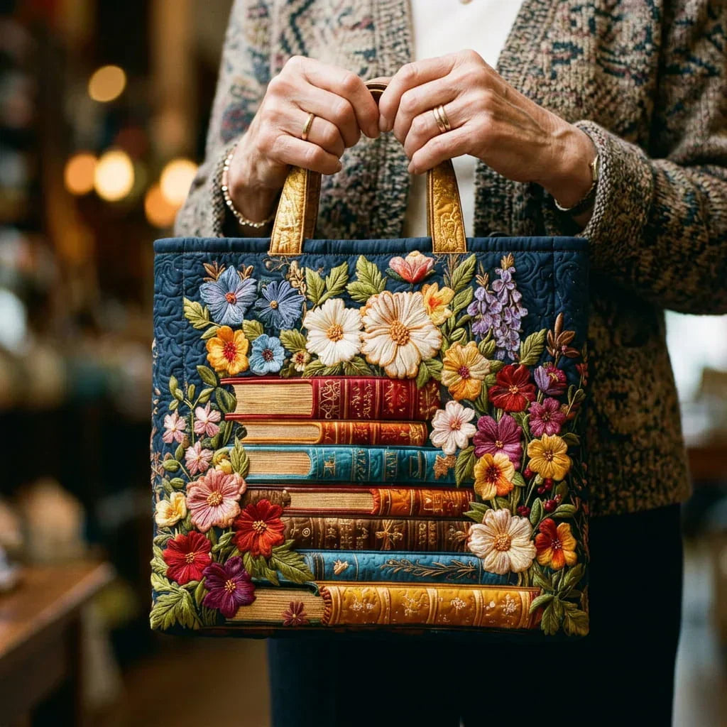 Sac fourre-tout matelassé - Bibliothèque en fleurs