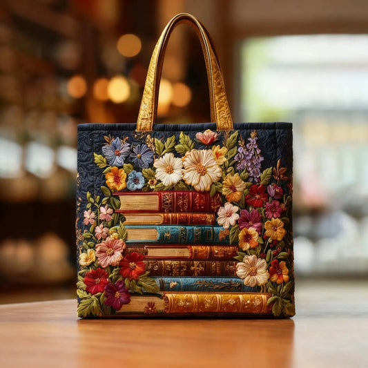 Sac fourre-tout matelassé - Bibliothèque en fleurs
