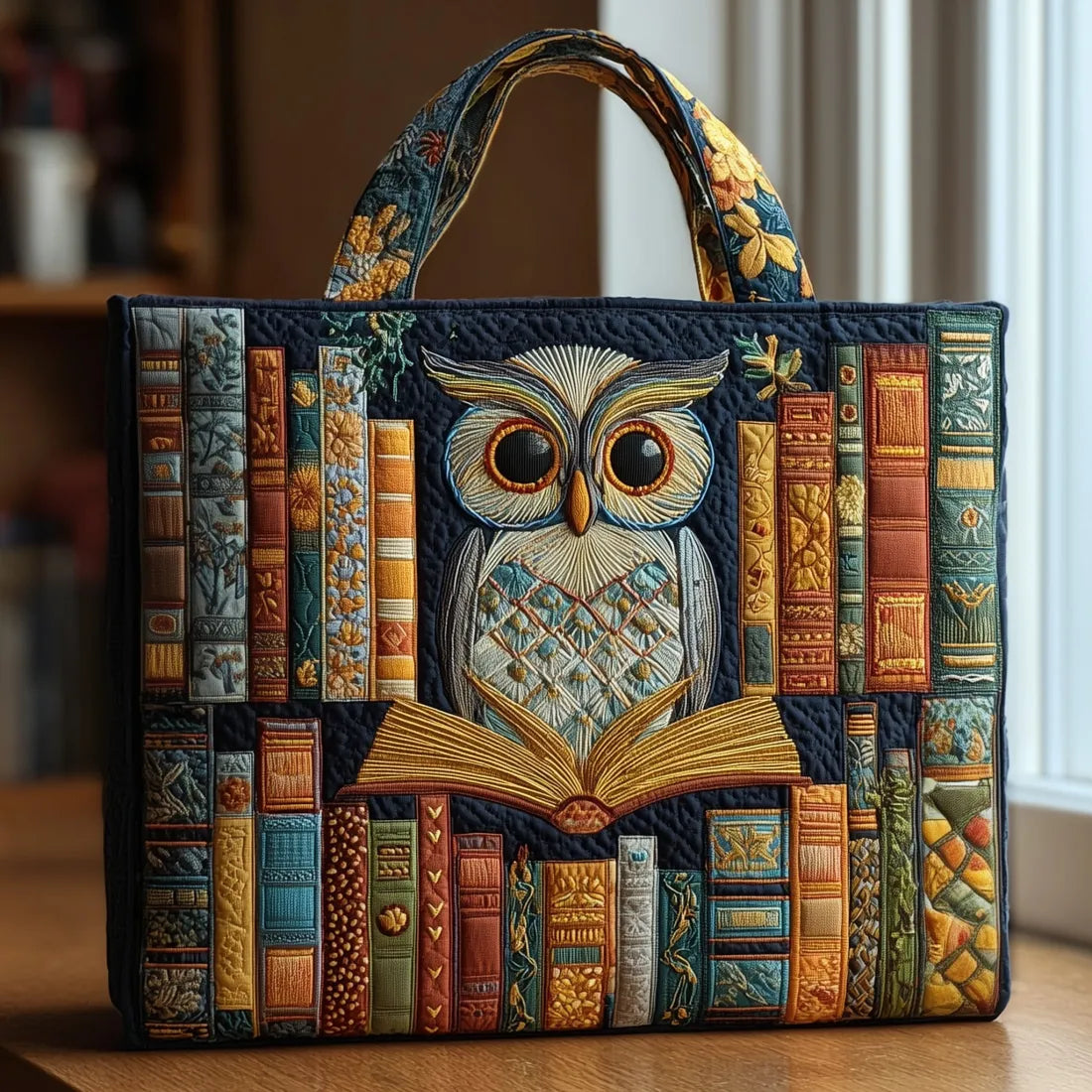 Sac fourre-tout matelassé – Hibou et vieux livres