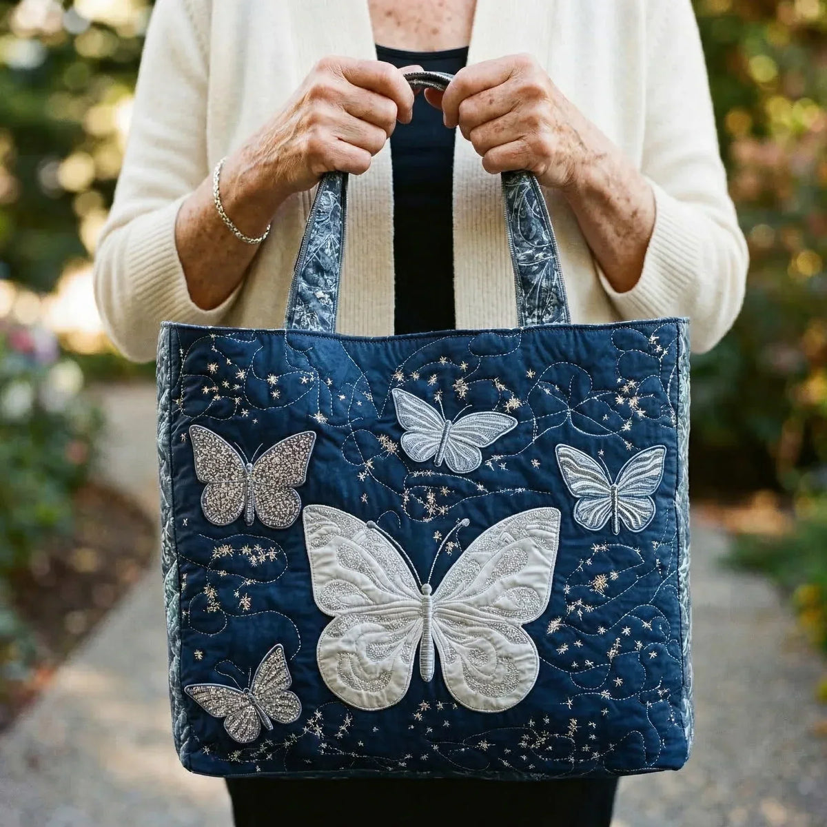 Sac fourre-tout matelassé - Papillons argentés