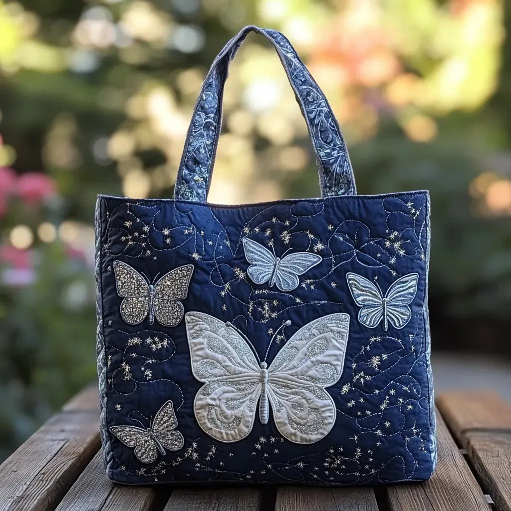 Sac fourre-tout matelassé - Papillons argentés