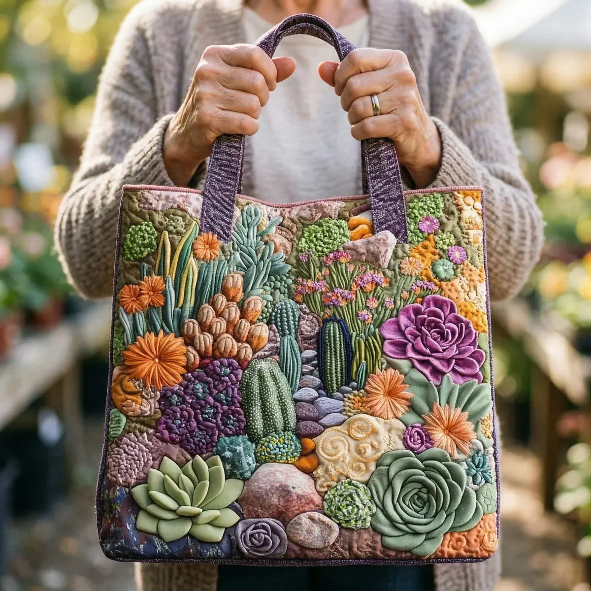 Sac cabas matelassé - Jardin de plantes succulentes