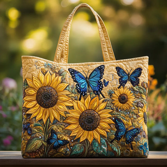 Sac cabas matelassé – tournesols et papillons bleus