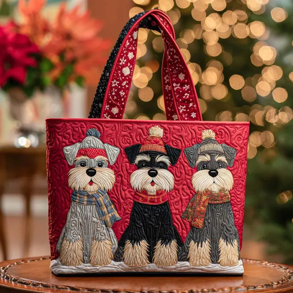 Sac cabas matelassé - Trois schnauzers en hiver